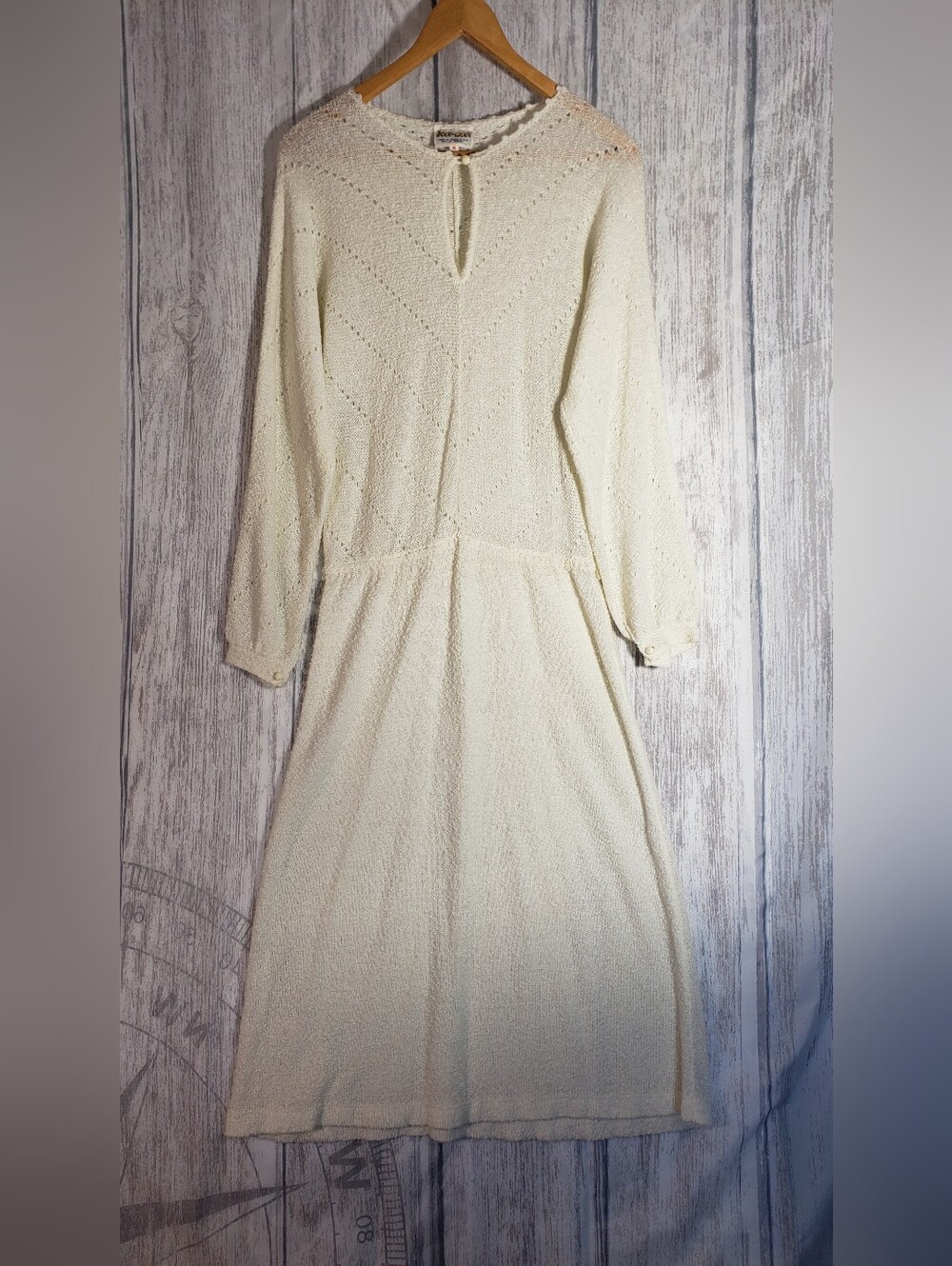 Vtg Just-Mort cream pointelle knit sweater dress 70s 80s